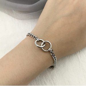 *925 Sterling Silver Double Circle Chain Bracelet